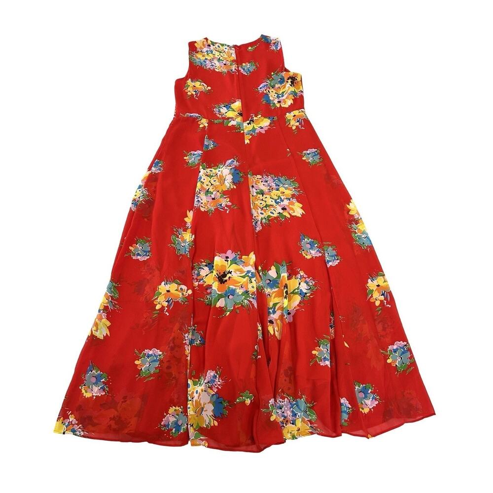 Ralph Lauren Black Label Georgette Maxi Dress Size 14 Red Floral Sleeveless - Picture 4 of 7